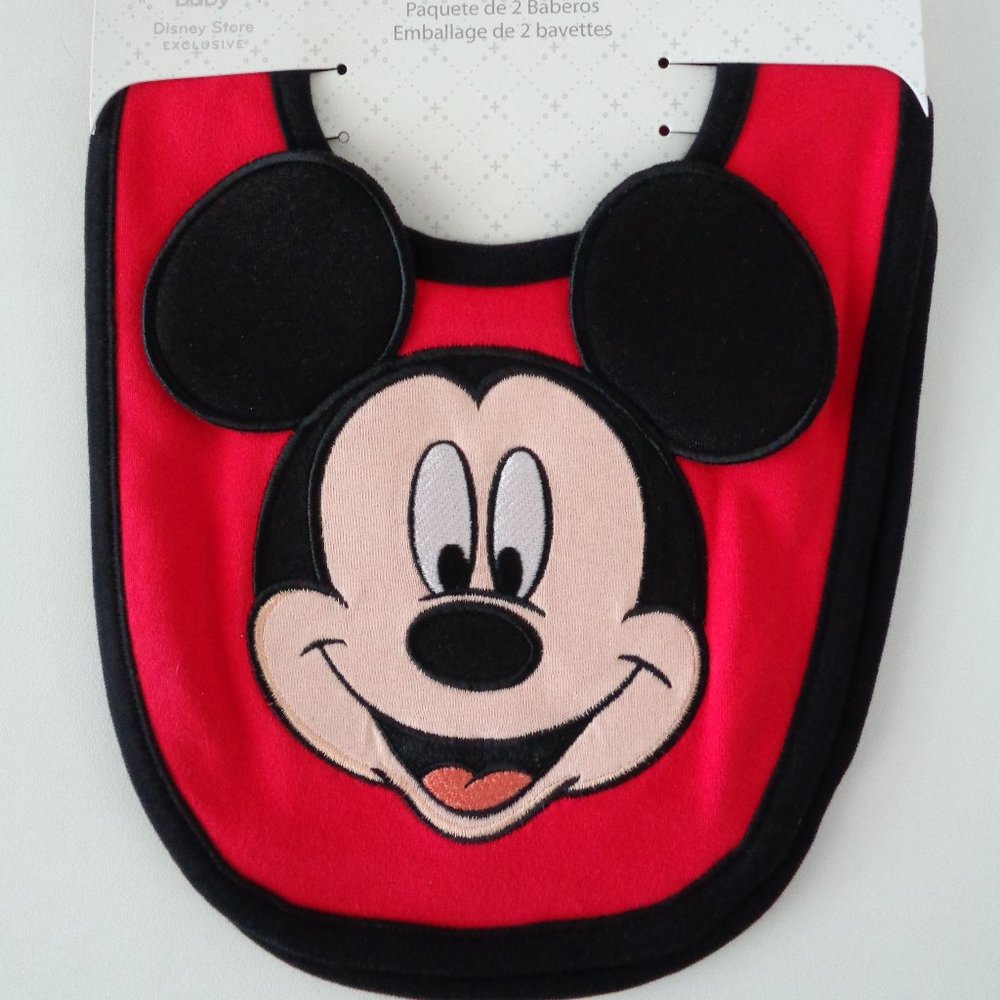 Disney Baby Pack of 2 Mickey Mouse Bibs, 100% organic cotton, 9x 8 inches, new